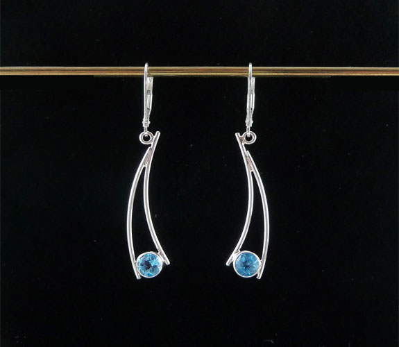 Jeff Mckenzie - Curved Sterling Silver & Blue Topaz Gemdrop Earrings